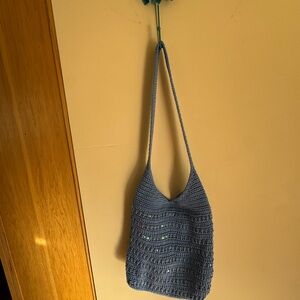 Y2K vintage Lina Blue Crochet Shoulder Bag with Long Strap